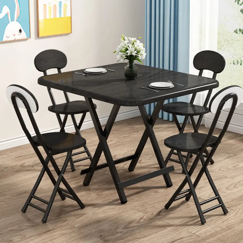Table et chaises carrées pliantes en noyer en bois massif imperméables personnalisées pour meubles de maison