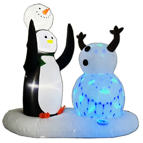 6 kaki 72 inci balon Penguin dan manusia salju dekorasi tiup dekorasi Natal luar ruangan halaman dengan lampu LED