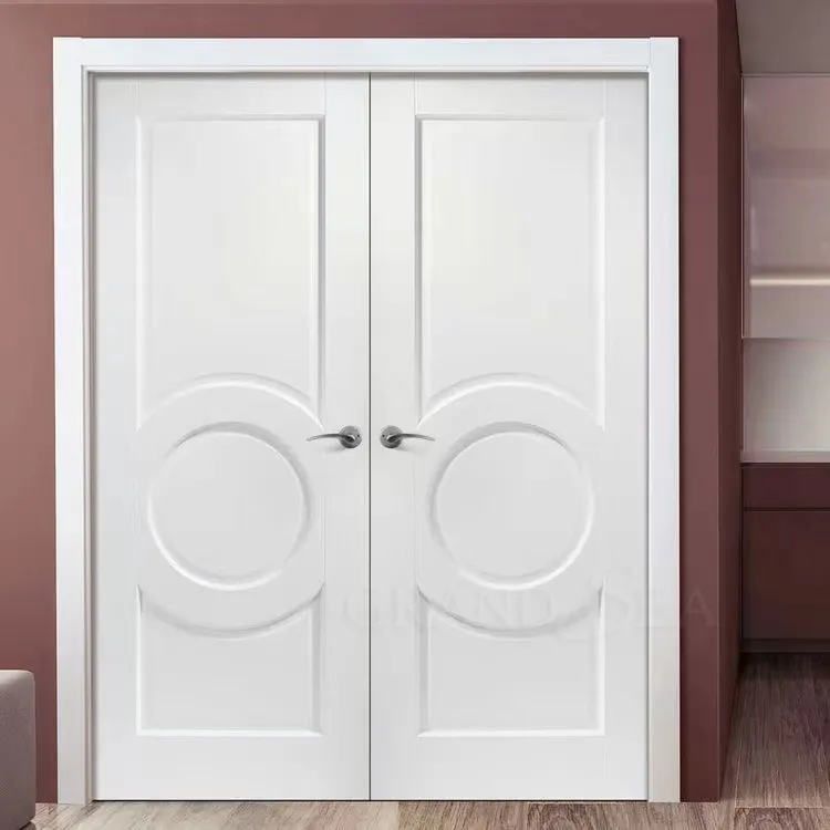 Pintu kayu putih gaya Eropa, dengan Panel kaca kayu dan kaca depan kayu padat eksternal putih ek pintu depan