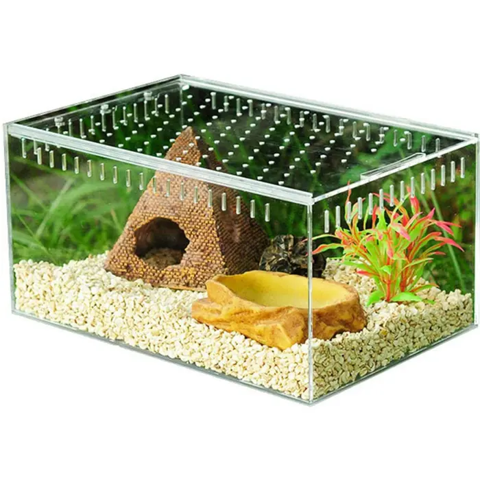 Caja de alimentación de reptiles acrílicos con tapa deslizante, tanque de reptiles de insectos de alimentación acrílicos, caja de cría de reptiles acrílicos personalizada