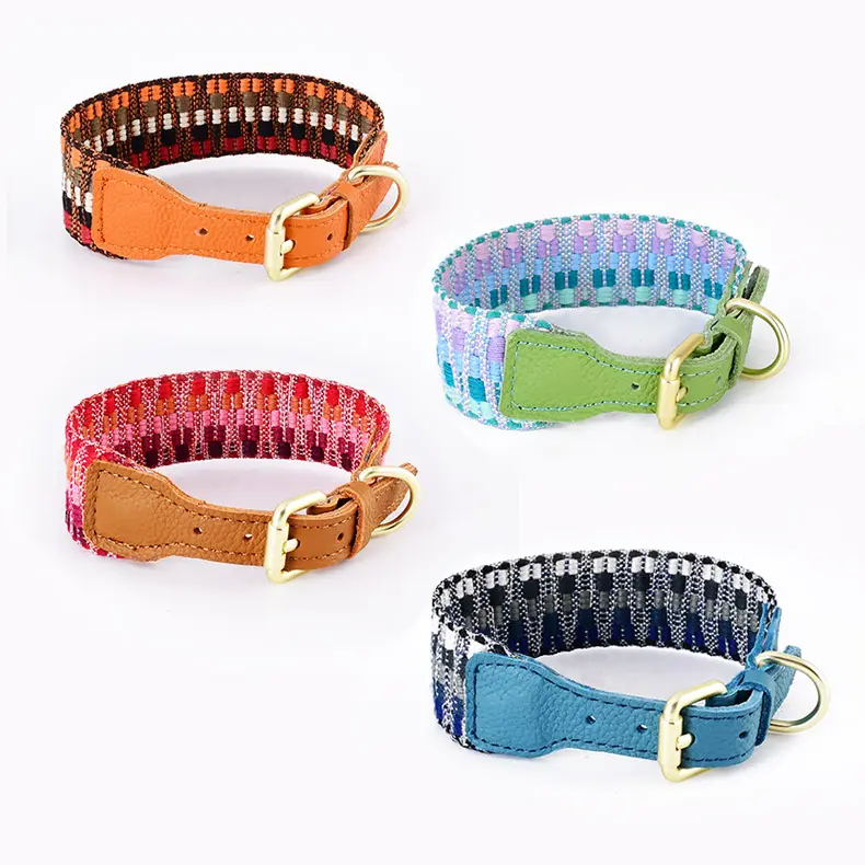 Individuelles Design Logo personalisiertes recyceltes Karnit Haustierzubehör handgefertigtes westliches Luxus-Echtes Kuhleder mit Muster Hundehalsband