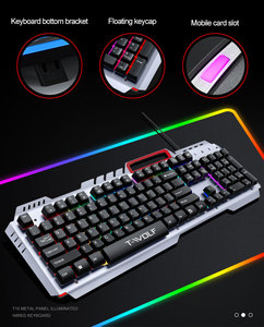 Teclado retroiluminado de metal USB para computadora portátil Teclado mecánico con cable de 104 teclas con soporte para teléfono Teclado de computadora más barato