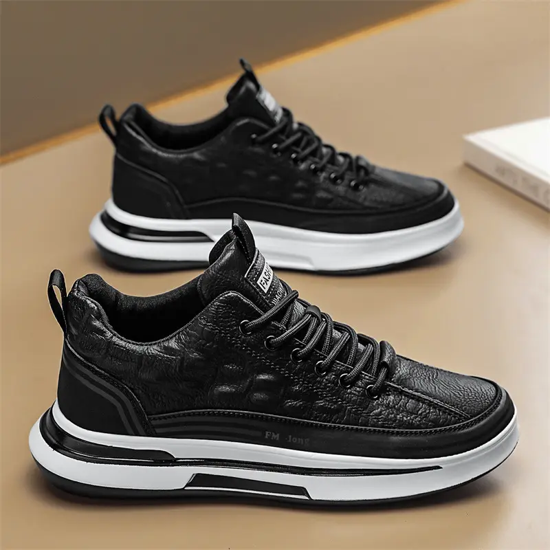 Hot Men's Athletic Casual Shoes Leather Black Knight Zapatos para caminar