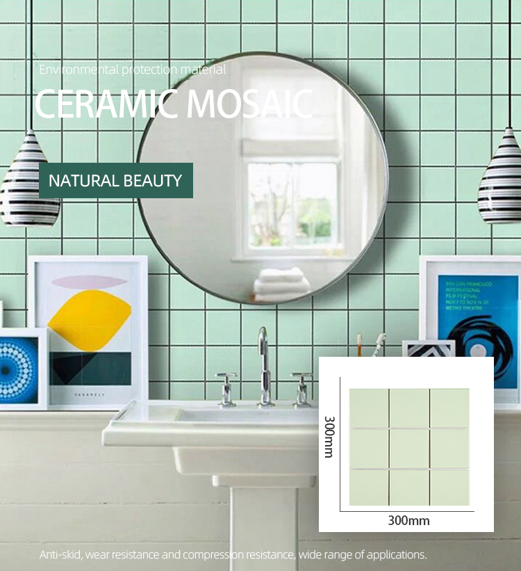 High quality mosaics dinning room tiles 300x300mm green color matt mosaic tile for restaurants