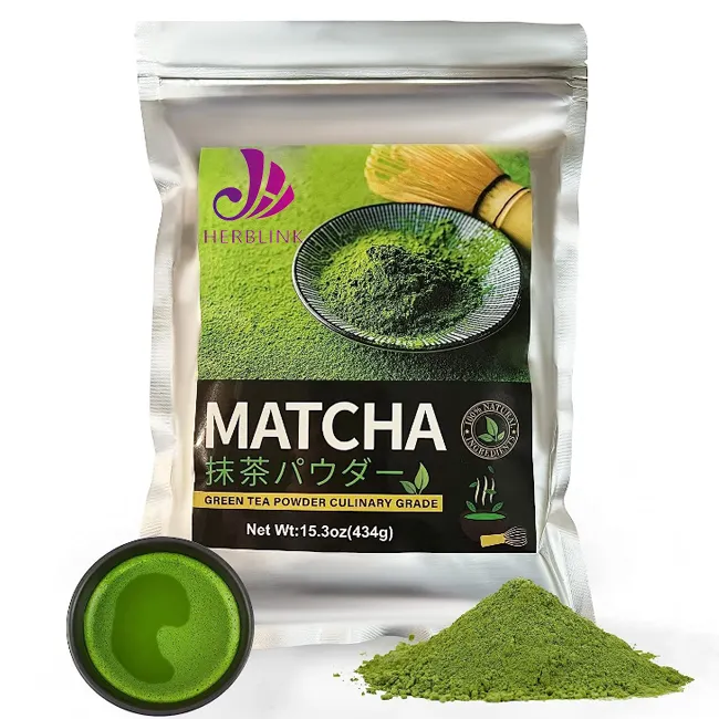 Polvo de Matcha orgánico de etiqueta privada Herblink, polvo de Matcha de té verde orgánico puro