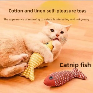 Juguete para gatos de hierba gatera ecológico personalizado, pez relleno de lino suave, juguete interactivo para masticar gatitos de interior - Product Image 3