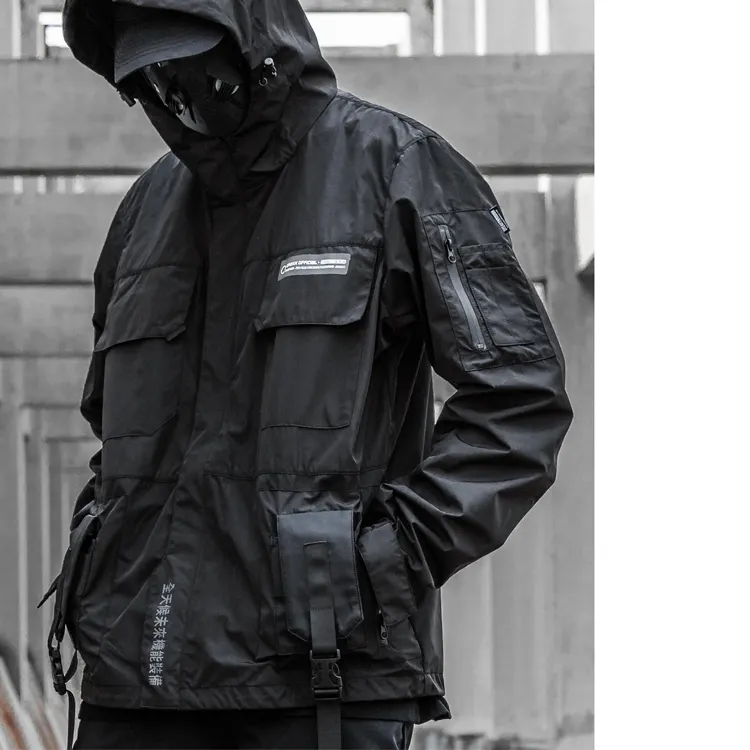 Oem Заводская черная Ветрозащитная/Водонепроницаемая карманная Полиэстеровая модная мужская куртка высокого качества
