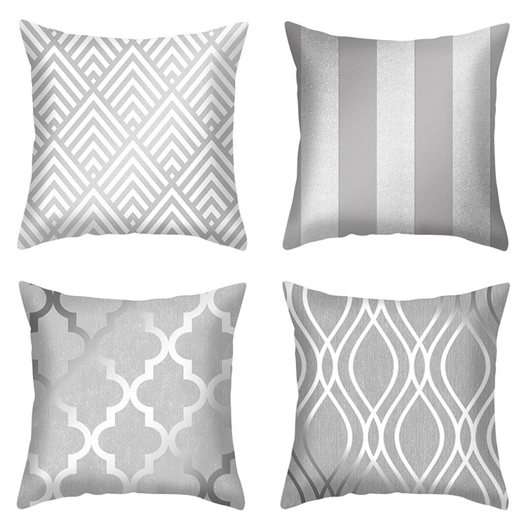 New Style Silver Grey Geometric Chevron Peach Skin Pillow Cover Car Office Sofa Bed Cushion Cover Wholesale