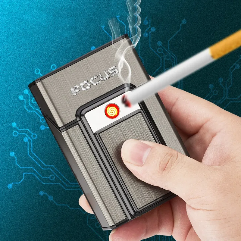 KY Windproof Creative Pocket Usb Rechargeable Lighter Electric 20 Pack Zinc Alloy Vintage Cigarette Case
