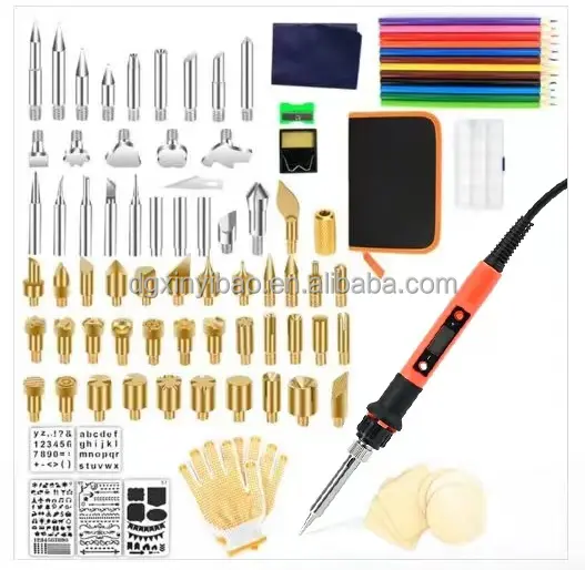 Kit de queima de madeira, 97 peças 95 peças ferro de solda elétrica ferro de solda madeira kit caneta de gravação pirografia ferramenta de palavra flipping