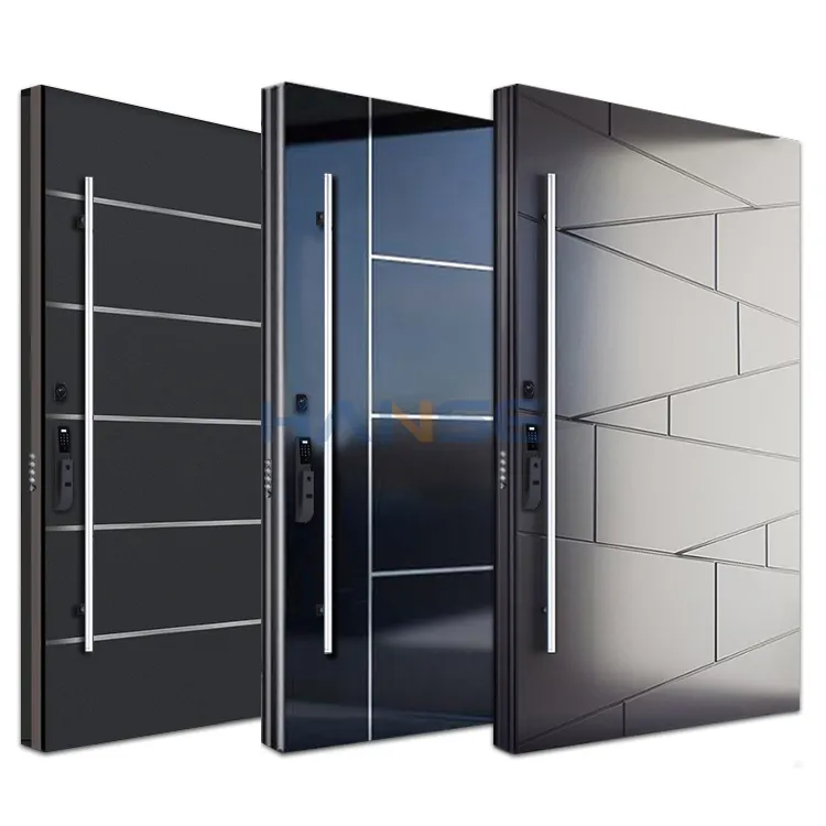 Casa villa exterior moderno metal aço inoxidável segurança porta de entrada com conjunto de fechadura digital multi