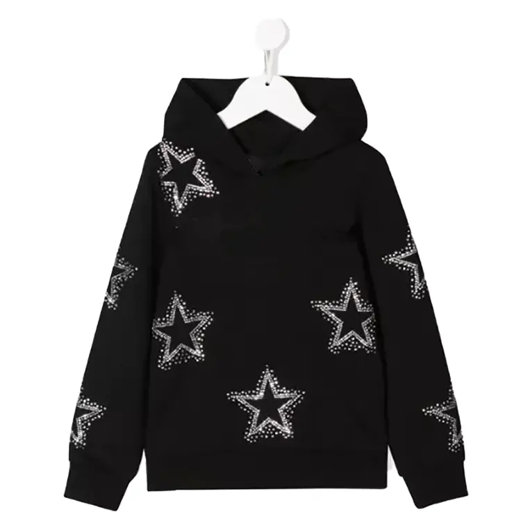 Sudadera personalizada con diamantes de imitación para hombre, 100% algodón, con estampado de estrellas, algodón pesado, negro, sin tirantes, con diamantes de imitación