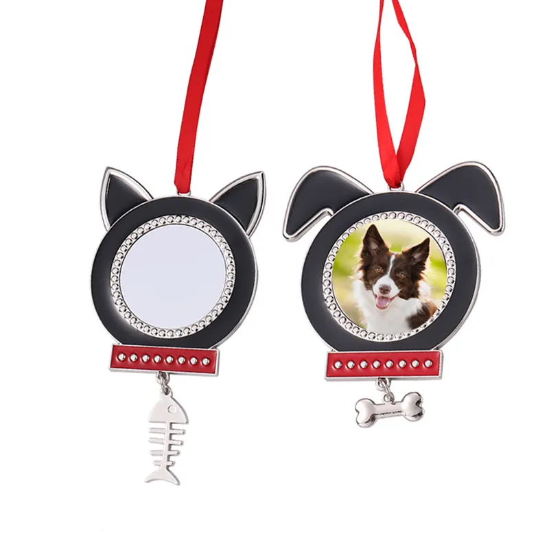 RubySub-adornos de árbol de Navidad de Metal blanco para decoración del hogar, colgante de Mascota, gato, perro, regalo artesanal, sublimación