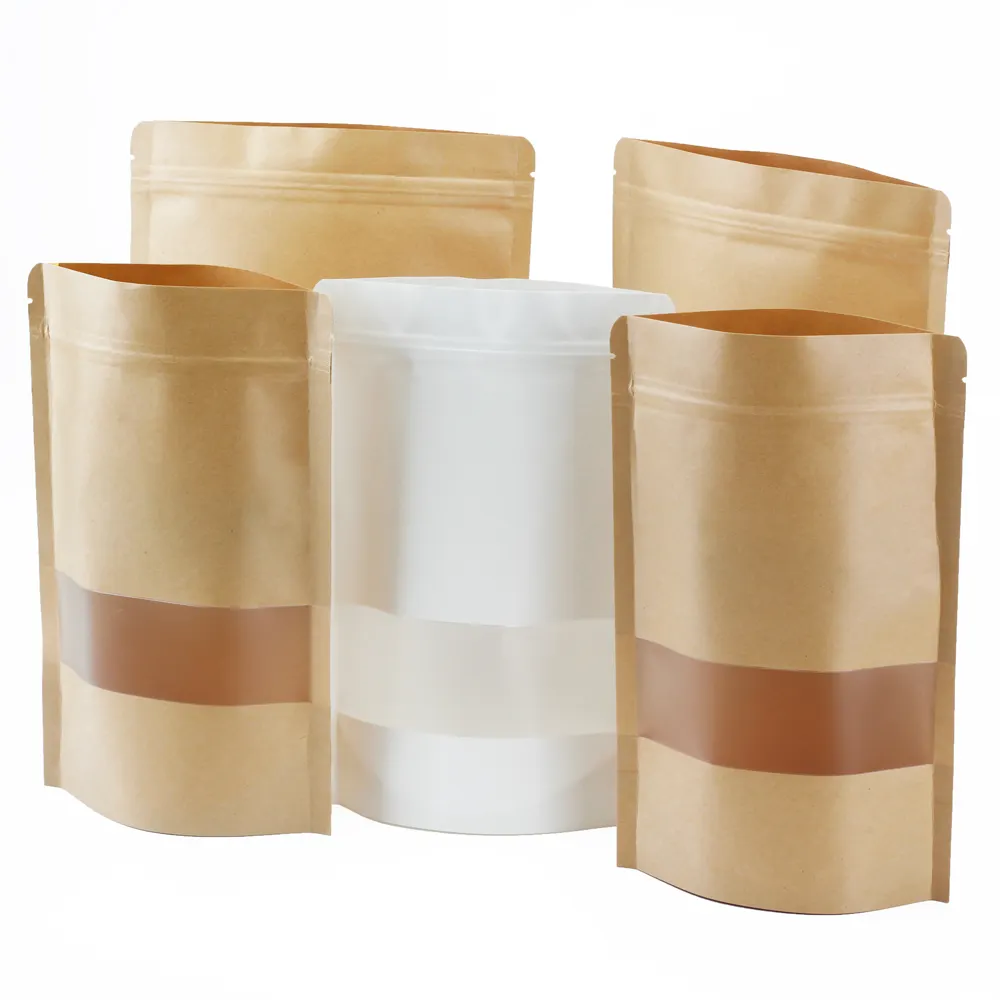 Bolsas stand up kraft impressas personalizadas, saco de grãos de café, embalagem personalizada