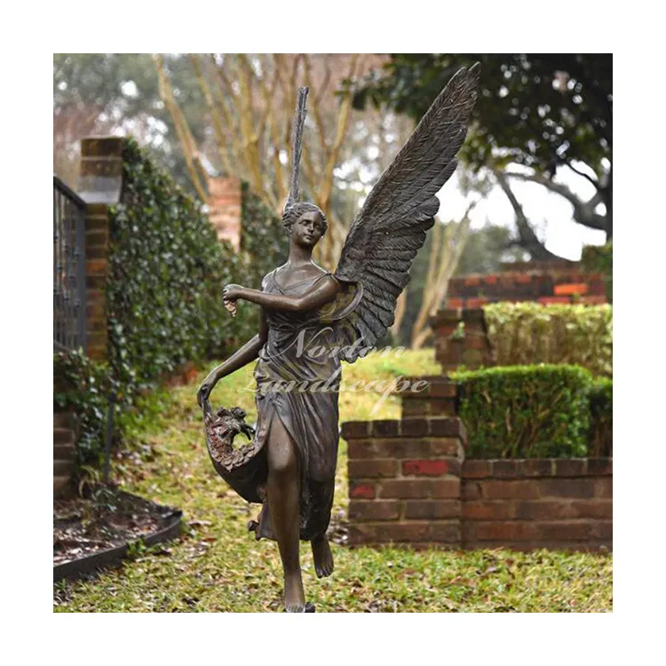 Escultura de Metal de tamaño real para mujer, decoración de jardín, estatua de Ángel de bronce con alas