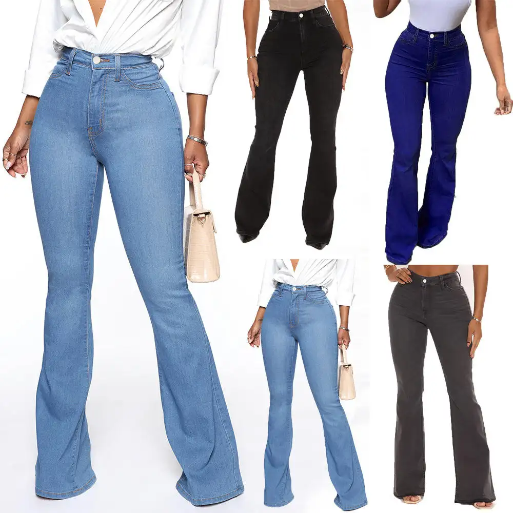 Nouveau pantalon slim d'automne pour femmes en denim jeans taille haute élastique bleu noir slim pour dames