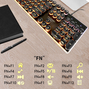 英語レイアウトラウンドキーキャップバックライト付きUSBワイヤードメタルパネルスチームパンクレトロゲーミングキーボード - Product Image 4