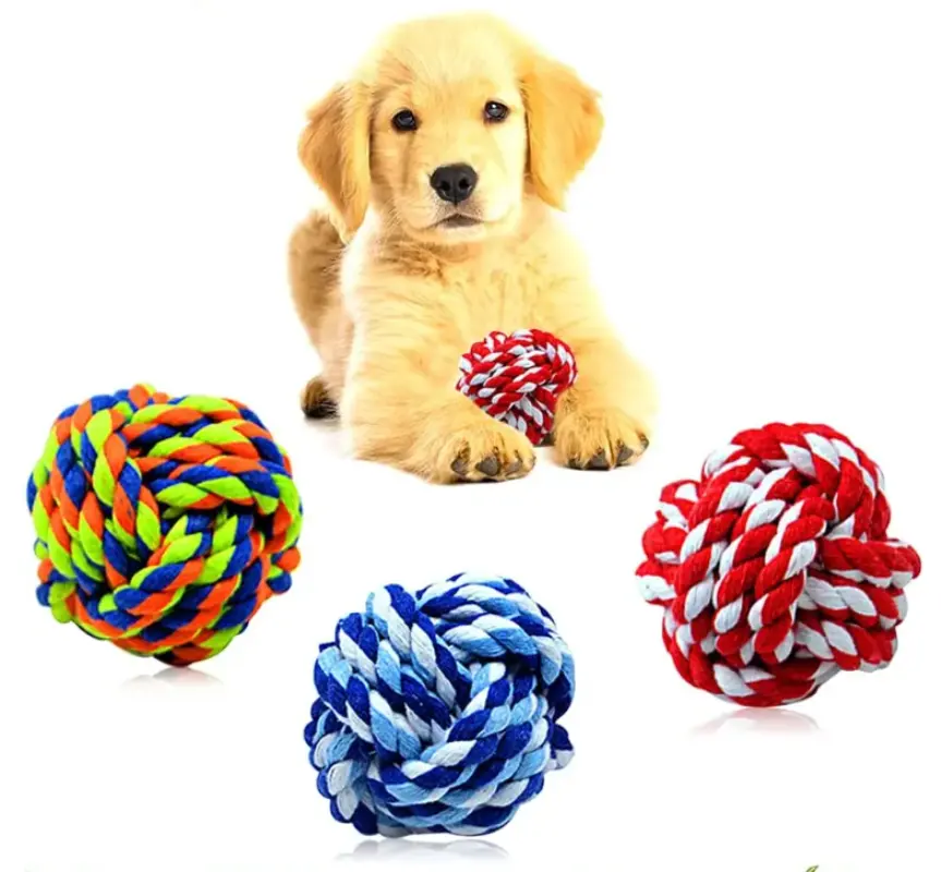 ペットロープ犬のおもちゃのボールカラフルな綿のボールインタラクティブな噛む犬のおもちゃ