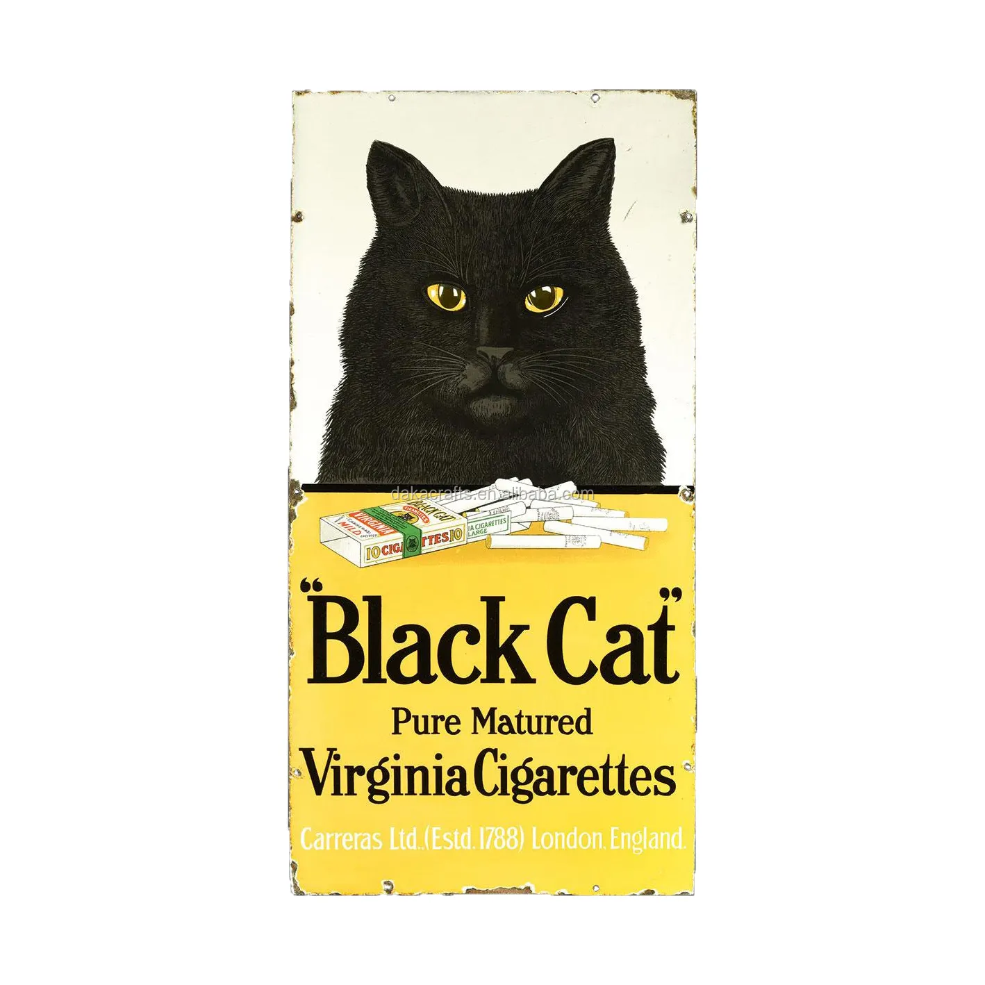 Signos de porcelana esmaltada de gato negro al por mayor superventas Vintage