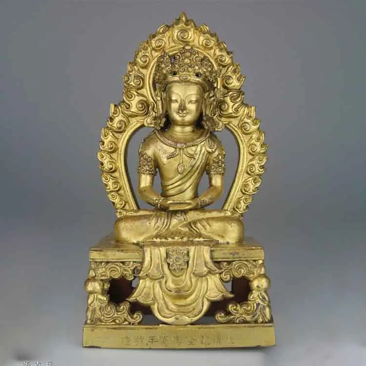 Antiguo decoración de la casa de estilo chino tamaño bronce latón meditando Buda estatua en venta