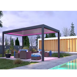 Modern 4x4 Aluminum Bioclimatica Gazebo <strong>Louvre</strong> Smart Automatic Louvered Roof Outdoor Waterproof Sunshade Patio Pool Pergola <strong>Wood</strong> - Product Image 2