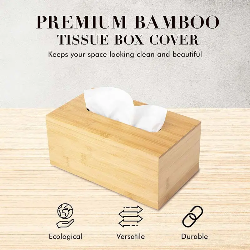 Suporte de caixa de tecido moderno, caixa de tecido de madeira durável com fundo deslizante, fácil recarga, tampa de caixa de tecido de bambu de qualidade premium