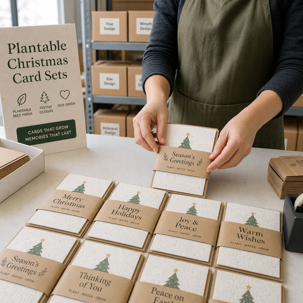 Cartes de Noël en papier à graines avec bande de maintien
