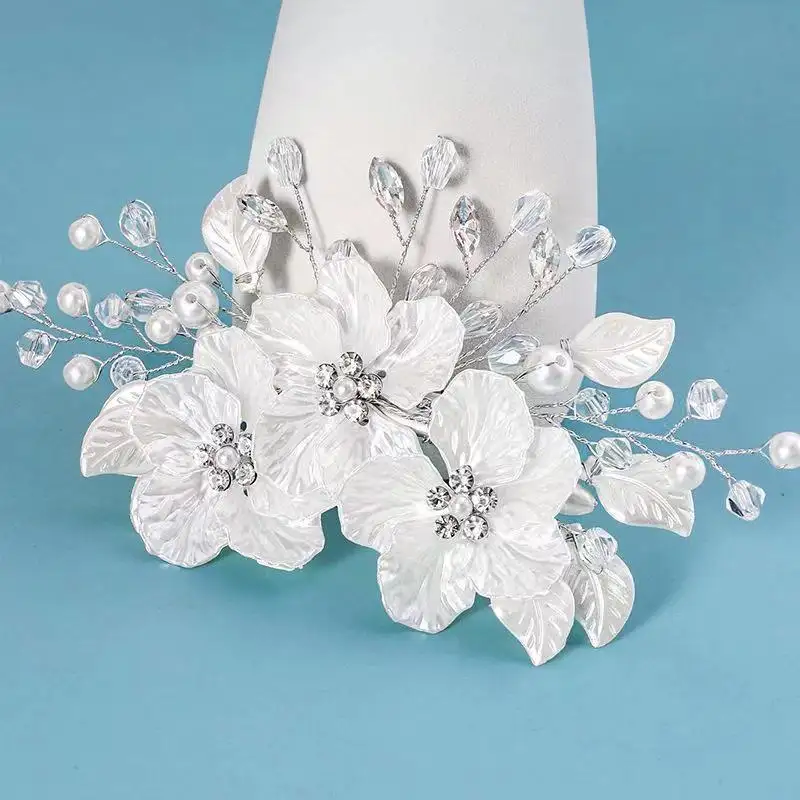Tiara de joyería para mujer, tocado de oro claro, accesorios nupciales para boda, peine para el cabello con perlas de diamantes de imitación