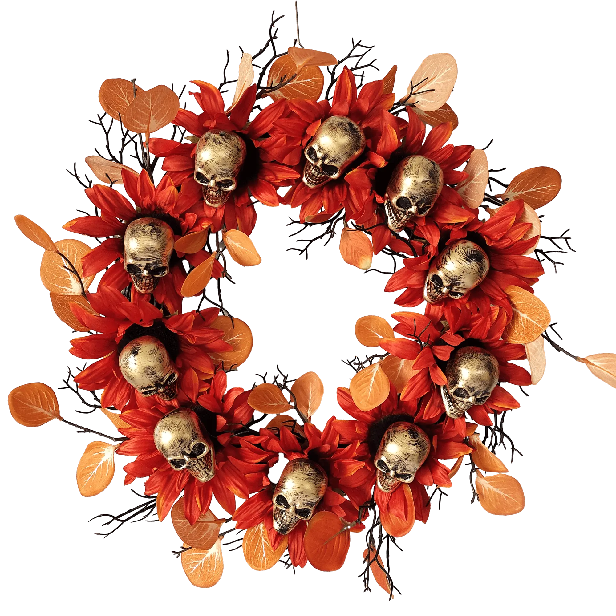 Senmasine porte d'entrée décoration suspendue 24 pouces noir branche morte tournesol effrayant effrayant Halloween squelette couronne