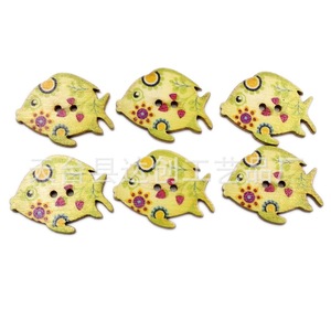 Log boyalı baskılı balık ahşap düğmeler DIY el parke karikatür hayvan 50 - pack