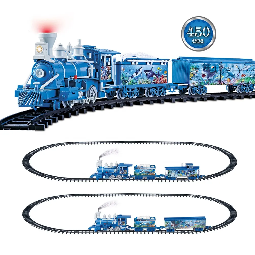 Dampf elektrische Schiene Zug Spielzeug Set Eisenbahn Batterie Laden Kunststoff Slot Spielzeug Ozean Sightseeing Zug Spielzeug mit Gleis Set