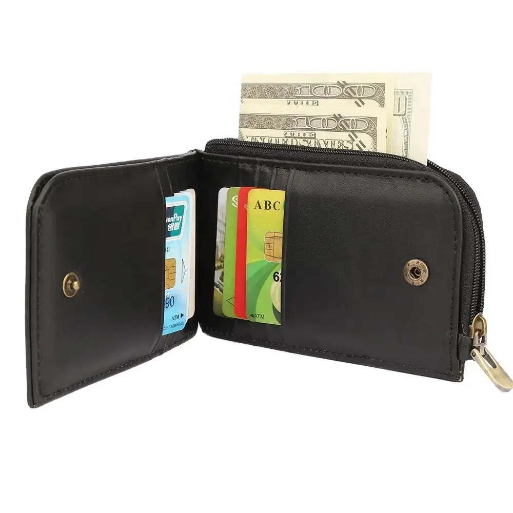 محفظة نسائية جلدية قصيرة RFID طبقة علوية من جلد البقر حقيبة تحمل متعددة البطاقات موضع بسيط للمال حقيبة بطاقات مشبك محفظة عملات