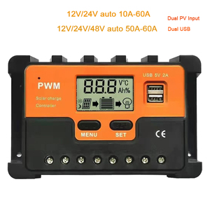 PWM регулятором солнечного заряда контроллер 12V 24V 48V Авто 10A 20A 30A 40A 50A 60A 80A портативное зарядное устройство от солнечной энергии с пульт дистанционного управления с ЖК-дисплей двойной USB кабель для зарядки - Product Image 2