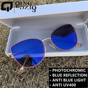 Photochromic 렌즈 안티 블루 라이트 모조 다이아몬드 합금 핑크 고양이 눈 봄 경첩 lunett photogray 원래 색상 변경 안경 - Product Image 2