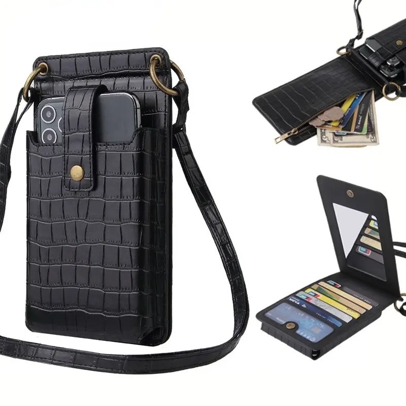 Toptan moda PU deri telefonu çanta bayanlar bilek kayışı çanta Messenger çanta telefonu çantası kartlıklı cüzdan