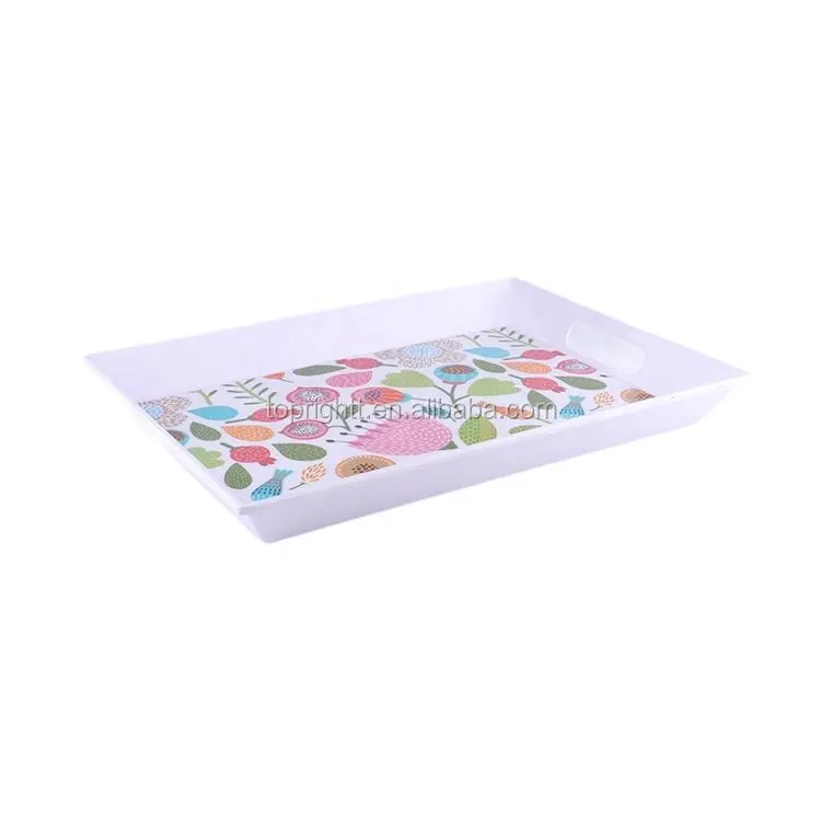 Bandeja Rectangular de melamina con diseños personalizados de flores y plantas, bandeja para servir