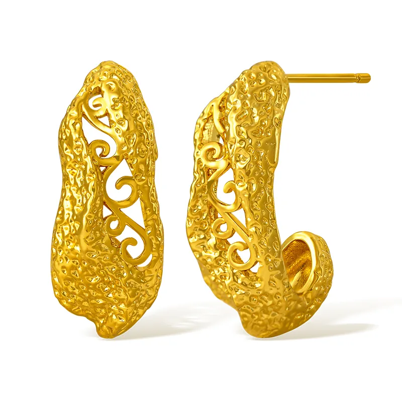 2024 moda gioielli Vintage 18k placcato oro goffrato orecchini a bottone irregolare disegno cavo orecchino per donna