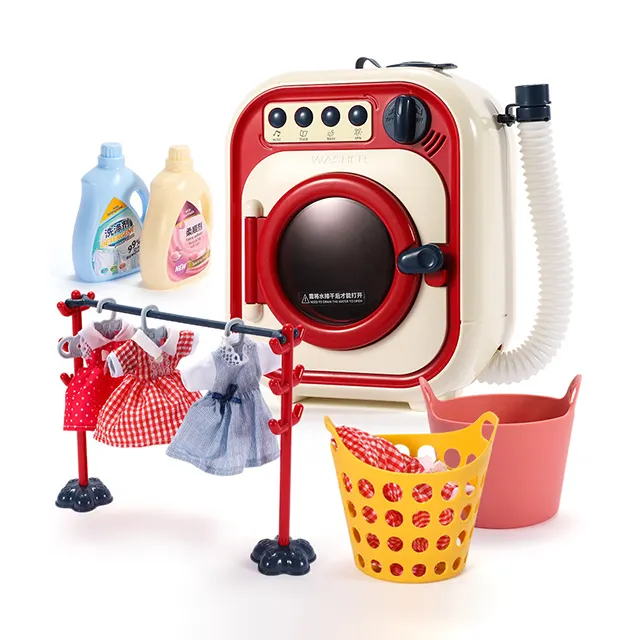 Çocuk öykünme rulo çamaşır makine oyuncak DIY plastik temizlik kıyafetleri oyna Pretend temizlik kurutma giysiler oyunu oyuncak seti
