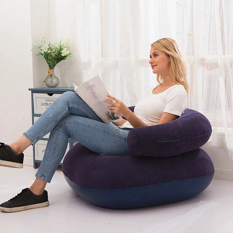 Inflatable Sofa Giường Ghế Flocked Lười Biếng Ngoài Trời Air Sofa Lounger Flock Phòng Khách Sofa