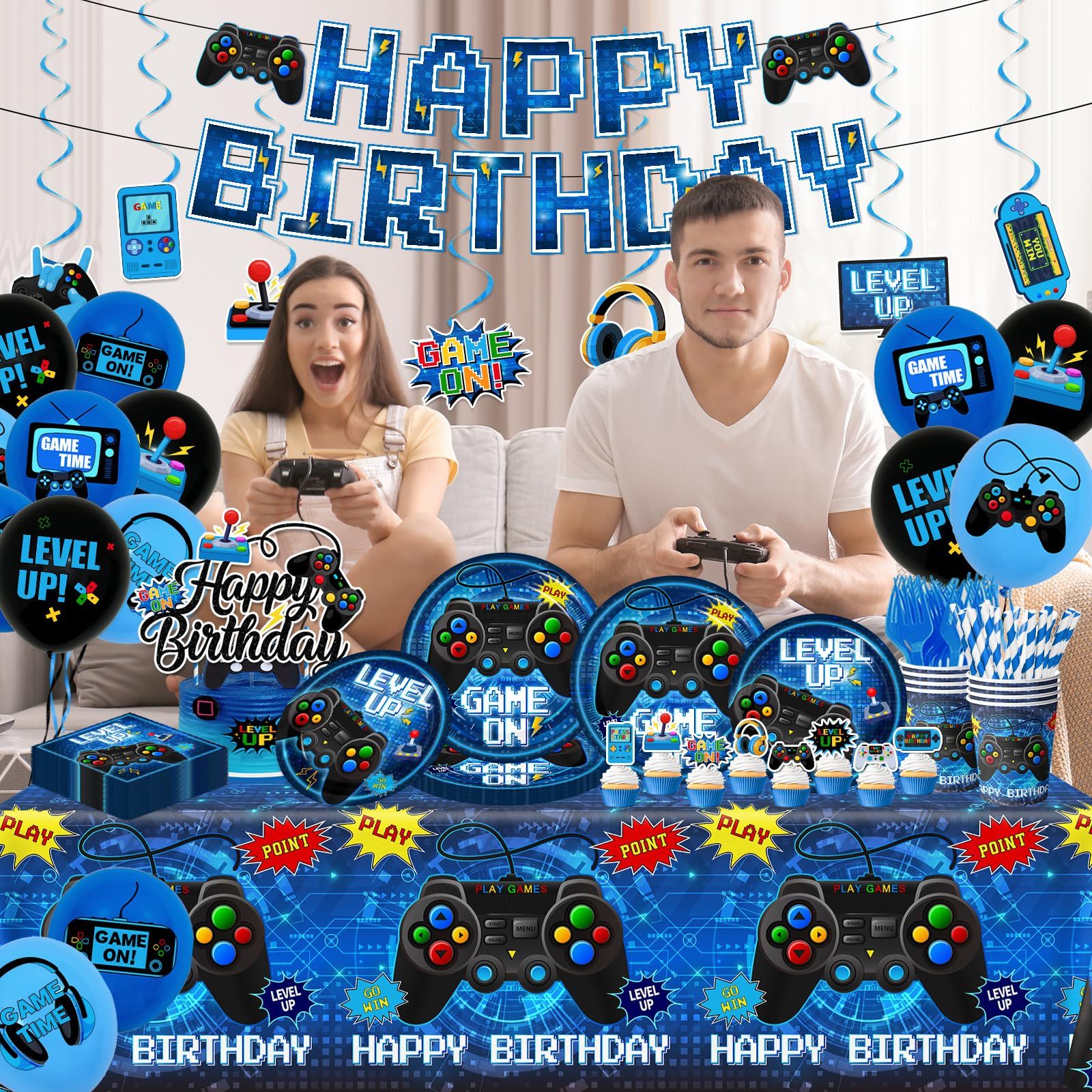Set a tema gioco per computer blu