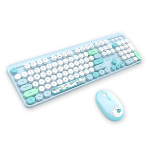 Combo de teclado y ratón inalámbricos, teclado inalámbrico Retro con teclas redondas, ratón de teclado inalámbrico bonito USB de tamaño completo de 2,4 GHz