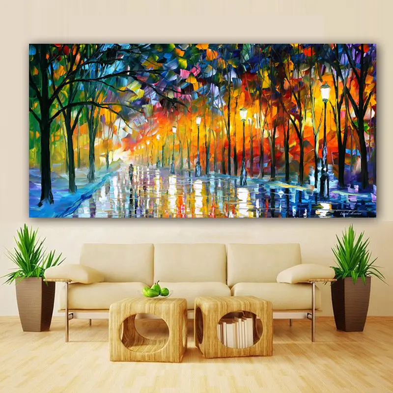 Décor à la maison Affiche Paysage Imprime Pluie Lumière Arbre Peinture À L'huile Mur Art Moderne Peinture Sur Toile pour Salon