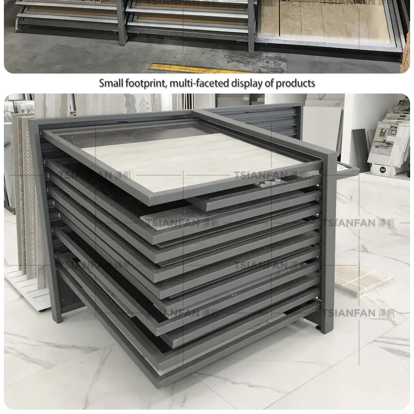 Quality Custom Inclined Stone Showroom Wooden Metal Granite Ceramic Quartz Sample Floor Display Rack Tile Reclining Marble Stand