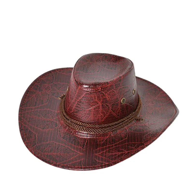Sombrero de ala plana con logotipo personalizado al por mayor, sombrero de vaquero mexicano de fieltro de cuero con cuerda de Matel de paja de color sólido puro multicolor casual