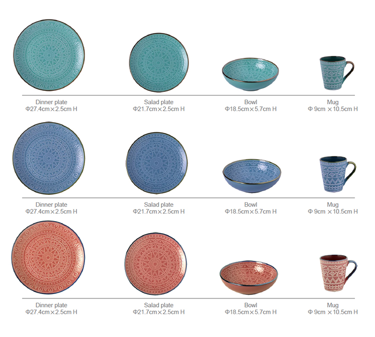 Hot sale Blue Green Brown PAD Printing Stoneware 18PCS Dinnerware Set luxury ceramic dinner set dinnerware for home