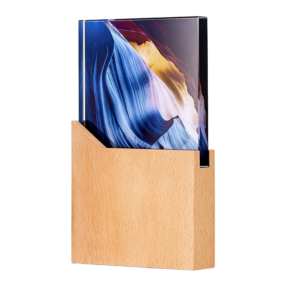 Trophée en cristal avec base en bois et logo personnalisé en gros