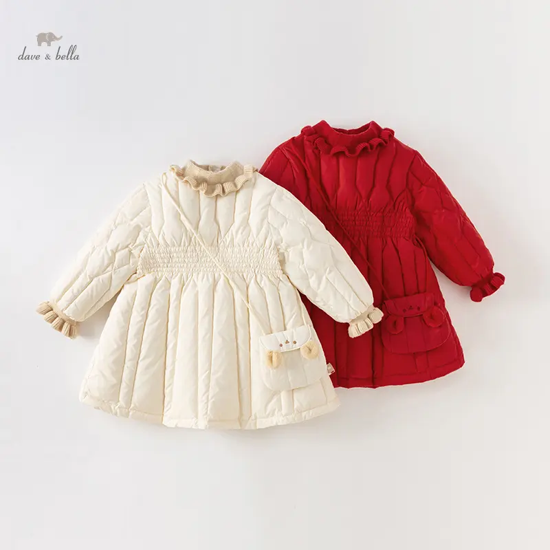 DB4237798 DAVE BELLA Children Girls Dress Winter Baby Girls Fashion Style Warm White Duck Down Dress