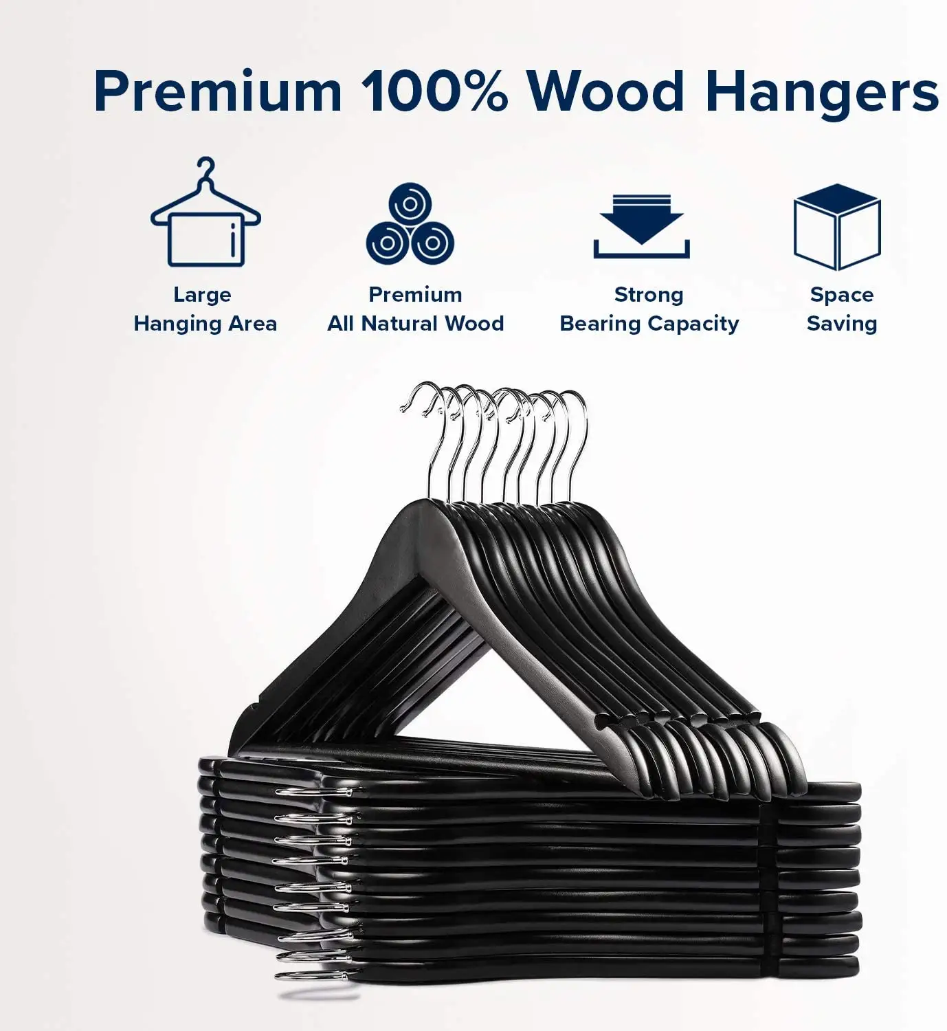 Appendini in legno di moda personalizzazione logo personalizzato appendini per camicia in legno classico nero all'ingrosso
