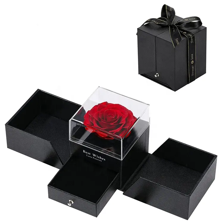 Venta caliente Día DE LA MADRE Caja de regalos de rosas de San Valentín Puertas dobles Caja de regalo de joyería de rosas con cajón