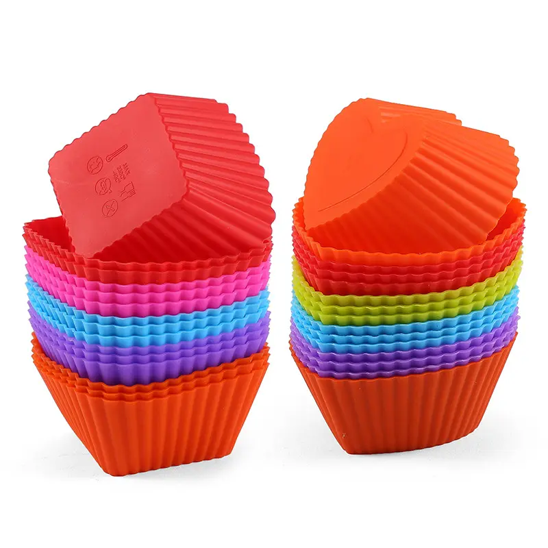 Manjia-moldes de silicona antiadherentes, multicolores, fáciles de limpiar, sin BPA, para cupcakes, reutilizables, para hornear